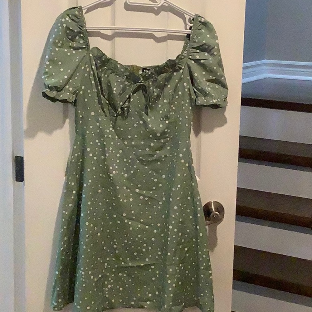 Cute shein green dress polka dots
